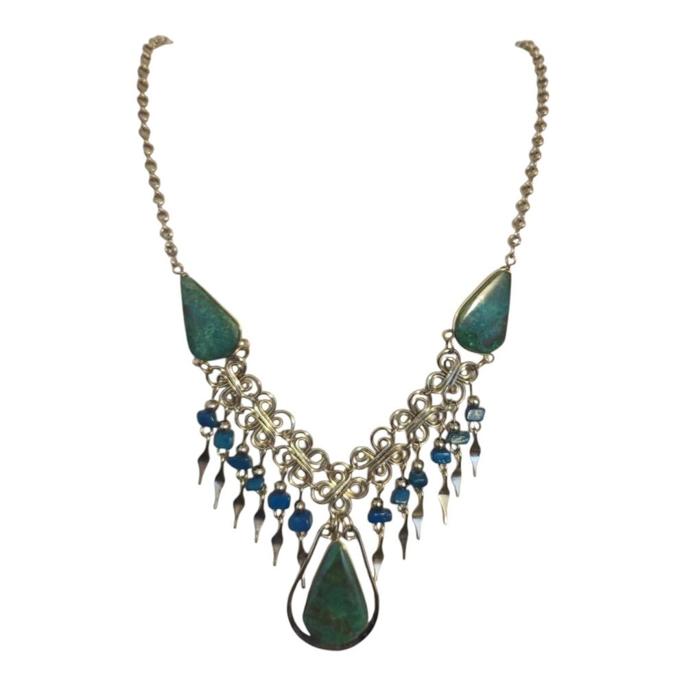 Green Eilat Stone Necklace Teardrop Ornate Statement Elegant Fashion Jewelry